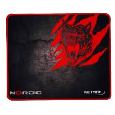 Mousepad negro con bordes y figura de lobo roja